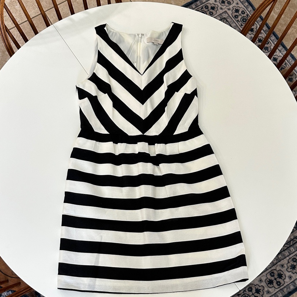 LOFT Black and White Chevron Mini Dress